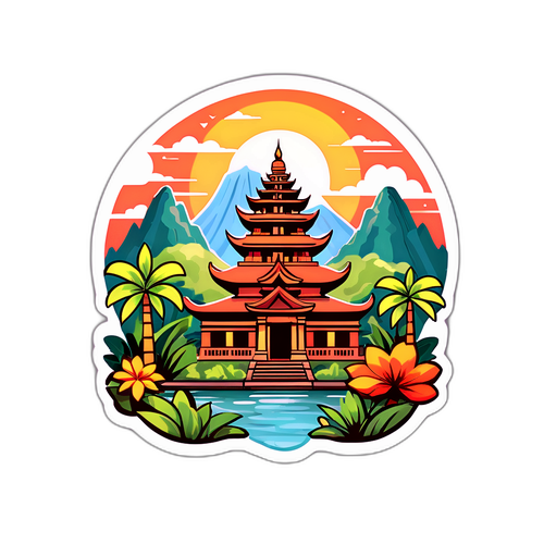 Um adesivo que ilustra a cultura e paisagens de Sacha Bali