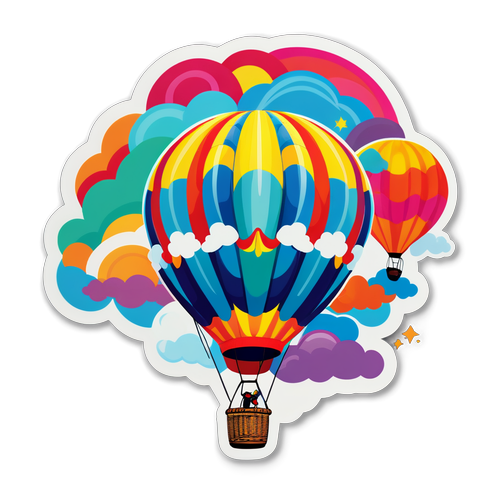 色彩繽紛的熱氣球從雲層中漂浮出來