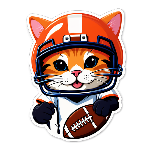 Whimsical Cat Football Fan Sticker