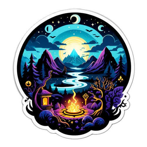 Nálepka s mystickým krajinou