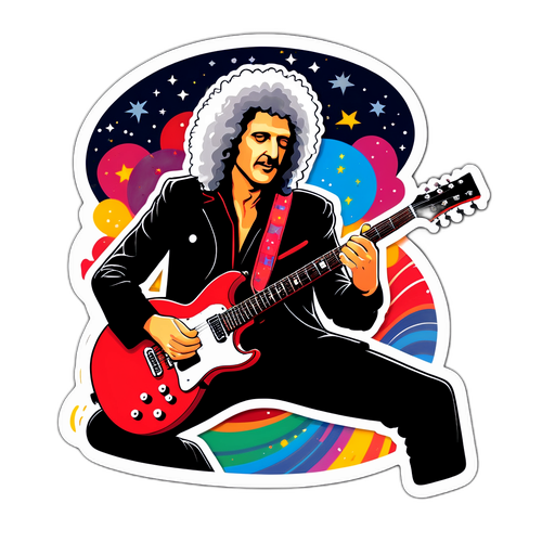 Brian May spelar sin ikoniska gitarr