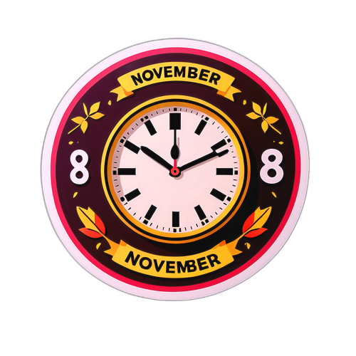 Ceas de perete cu data de 8 noiembrie