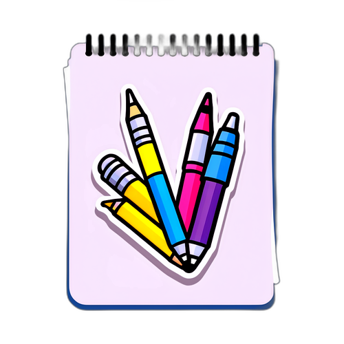 Ein kreativer Stift, der fröhlich auf einem Notizblock zeichnet