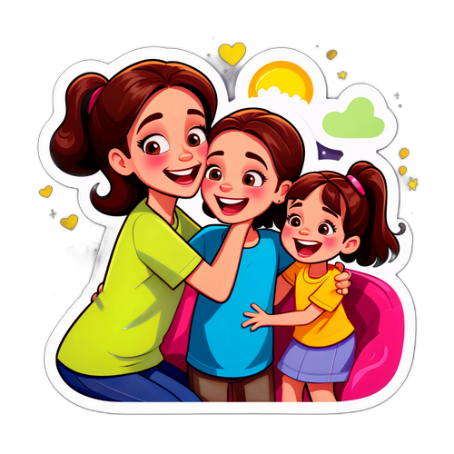 Сцена из сериала «Папины дочки»: веселый момент с мамой и дочерью в мультяшном стиле