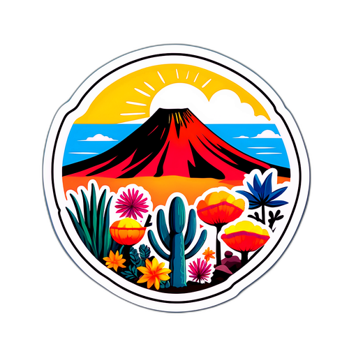 Wesoła naklejka z widokiem na Timanfaya w Lanzarote