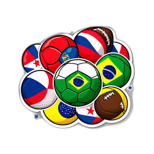 Kibandiko cha Bendera za Brazil na Paraguay na Mpira wa Miguu