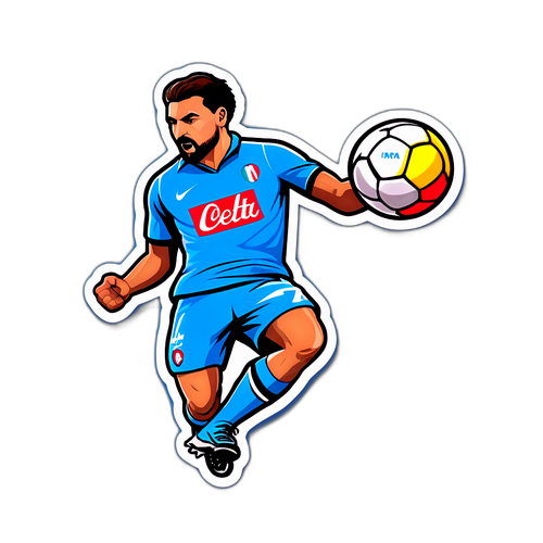 Logo Napoli và cầu thủ hoạt hình thực hiện cú sút mạnh mẽ