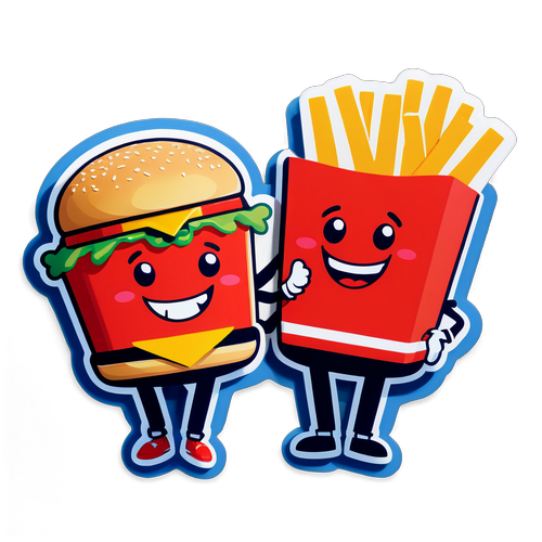 Adesivo Gioioso di Hamburger e Patatine