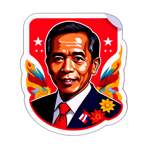 Desain Stiker Potret Jokowi dengan Elemen Simbolik Indonesia