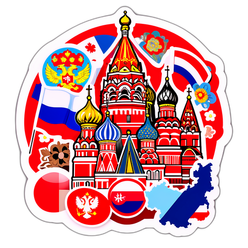 Наклейка с главными достопримечательностями России и символами культуры