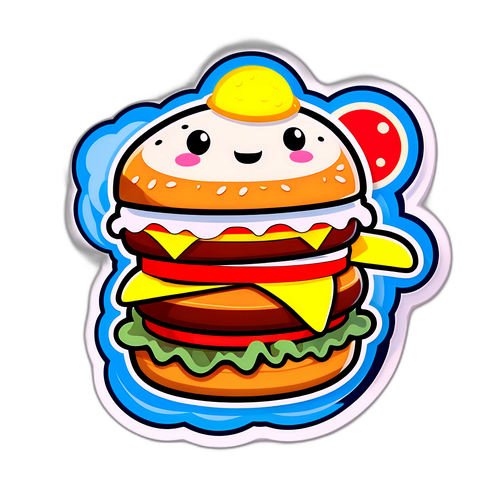 ロッテリアのハンバーガーキャラクターが空を飛ぶデザイン