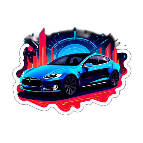 Sticker van een Tesla Model S met futuristische elementen