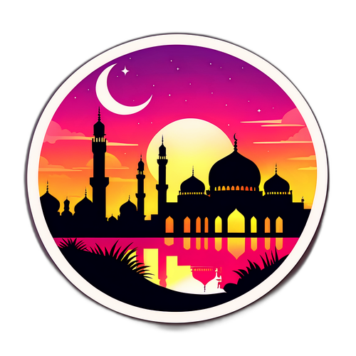 Stiker Siluet Masjid dengan Latar Sunset Indah