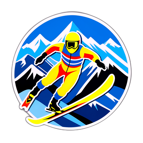 Sticker des Vierschanzentournee mit einem Skispringer