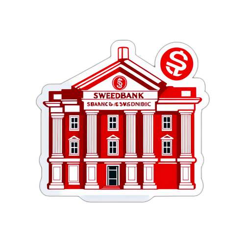 Swedbank Sticker med Bankbyggnad och Pengasymboler
