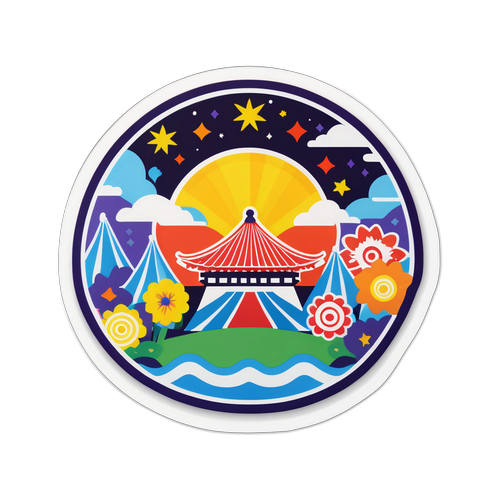 横浜の祭りの雰囲気を表現するカラフルなステッカー