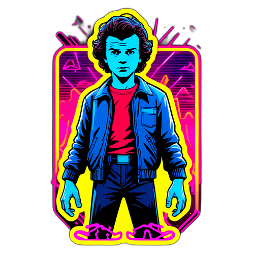 Silhouette emblématique d'un personnage de 'Stranger Things' en design rétro des années 80
