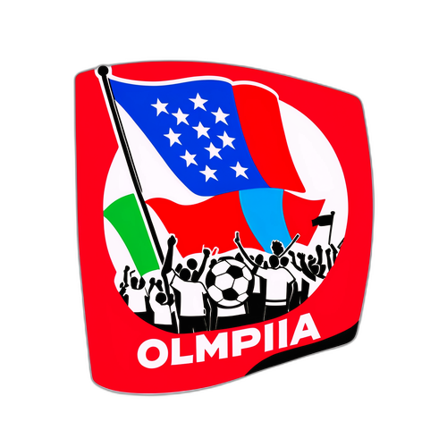 Sticker de la bandera de Olimpia ondeando entusiastamente en un estadio lleno de aficionados