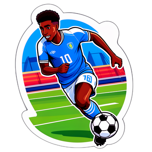 Sticker cu Lamine Yamal pe terenul de fotbal