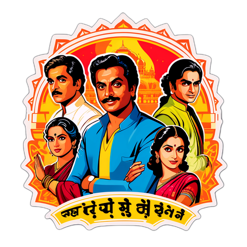 रेtro हिंदी फिल्म पोस्टर-प्रेरित स्टिकर डिजाइन