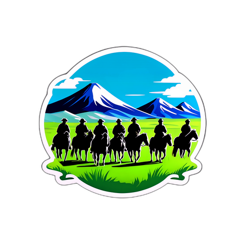 モンゴルの美しい草原を駆ける遊牧民のステッカー