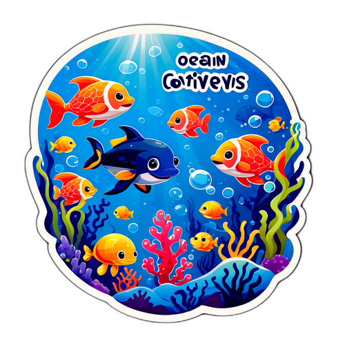 Ilustrasi Lautan Ceria dengan Makhluk Laut Lucu
