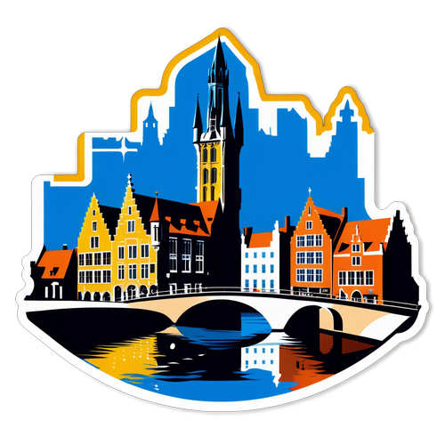 A Club Brugge sticker met de skyline van Brugge op de achtergrond