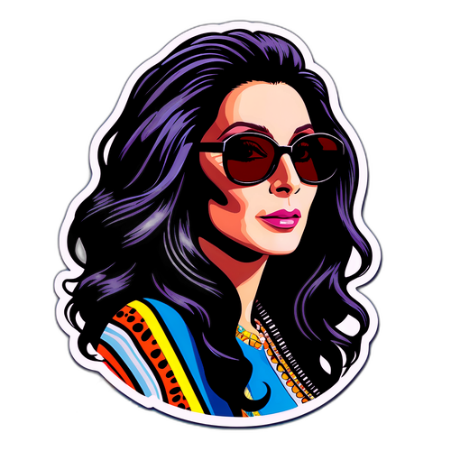 Portrait de Cher avec des cheveux iconiques et des lunettes stylées