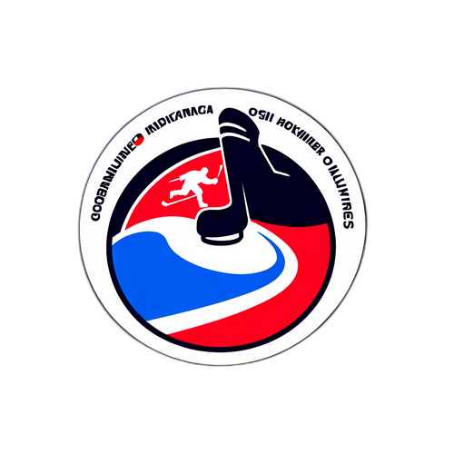 Nálepka s hokejovým pukem a hokejkou pro Zimní olympijské hry 2026