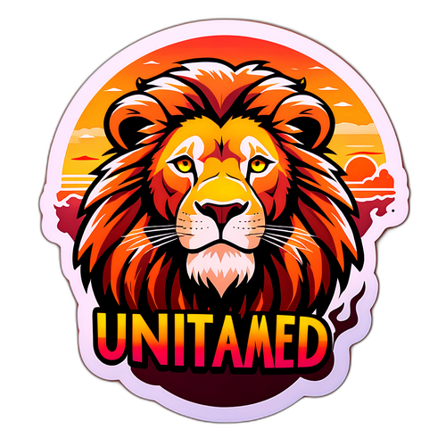 Sticker van een wilde leeuw met de tekst 'Untamed'