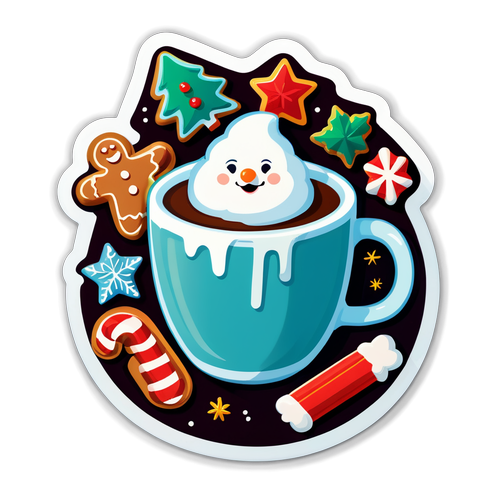 Merry Christmas Sticker with Hot Cocoa and Cookies