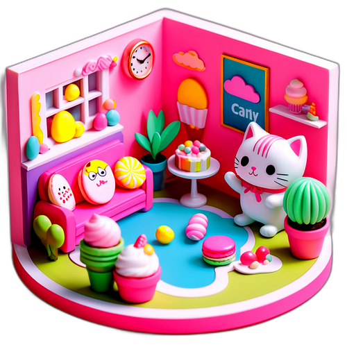 可爱糖果主题猫咪房间贴纸