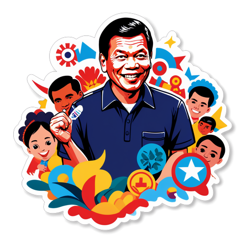 Masiglang Illustrasyon ni Rodrigo Duterte sa Isang Kaganapan ng Komunidad