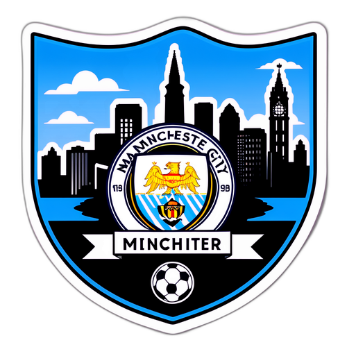 Sticker Lambang Manchester City dengan Pemandangan Bandar