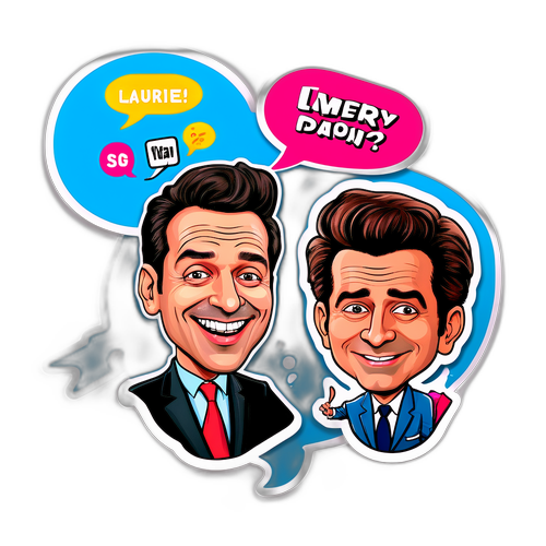 Humoristische sticker van Laurent Gerra als impersonator van beroemdheden