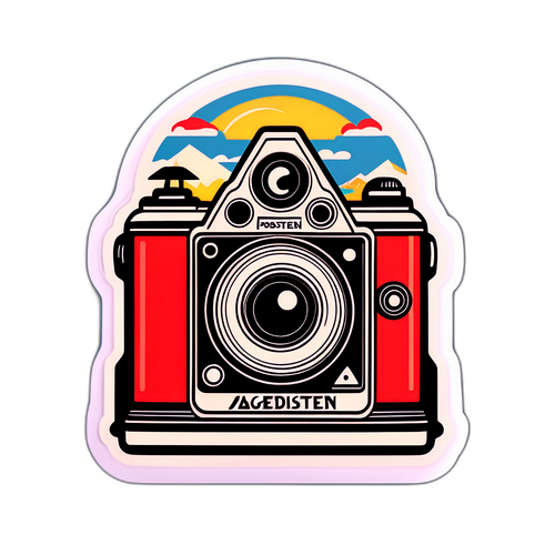Nostalgisk klistremerke med vintage kamera