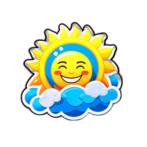 สติกเกอร์ดวงอาทิตย์ยิ้มในท้องฟ้าสดใส