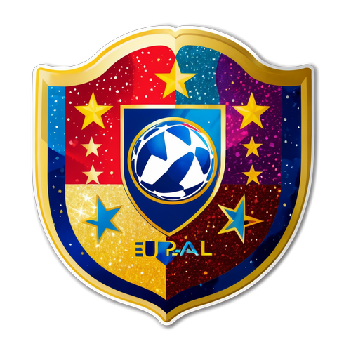 Escudo de la UEFA Europa League con fondo colorido y efecto de brillo