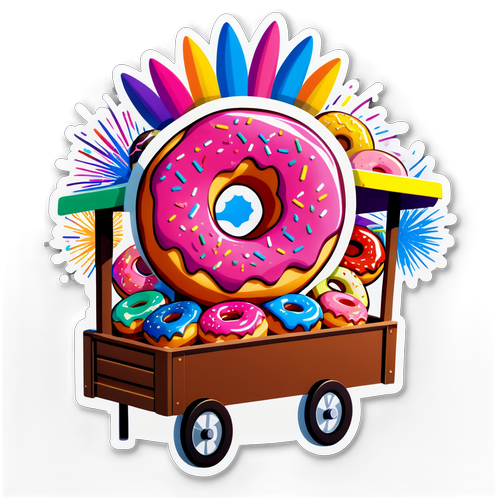 Leuke sticker met een donutkar vol donuts