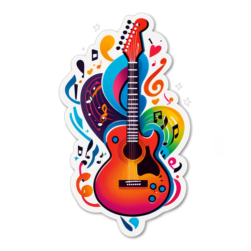 Diseño de guitarra vibrante con notas musicales