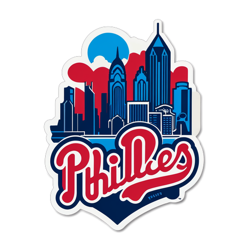 Unleash Your Phillies Pride! Vibrant Sticker Captures Team Spirit, Baseball Action, and Iconic Philadelphia Skyline