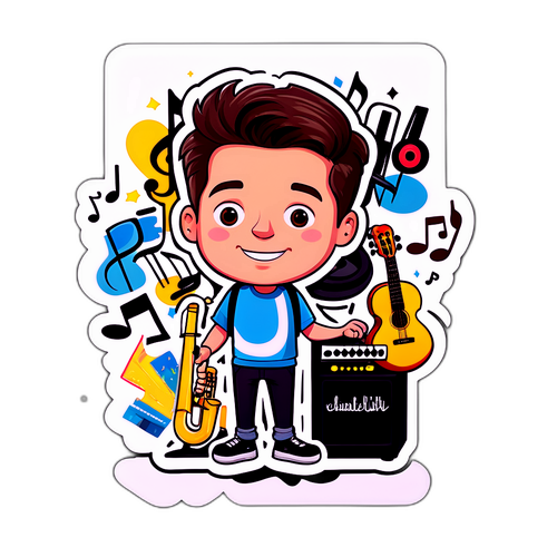 Karikatur af Charlie Puth med musiknoter