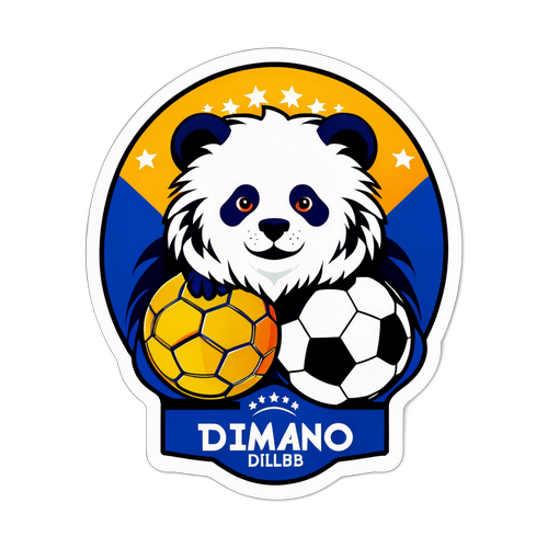 Sticker cu Panda și Elemente de Fotbal