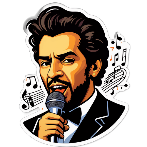 Retrato estilizado do cantor Gustavo Mioto em ação