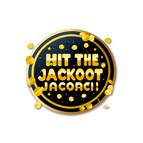 Sticker z złotym biletem Eurojackpot z konfetti i tekstem 'Hit the Jackpot!'