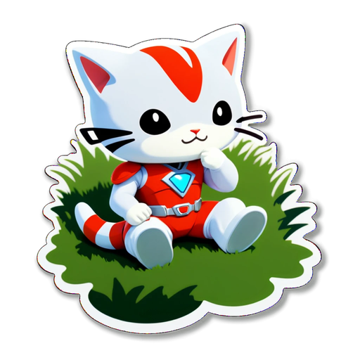 Cute Ultraman Cat on Grass Sticker