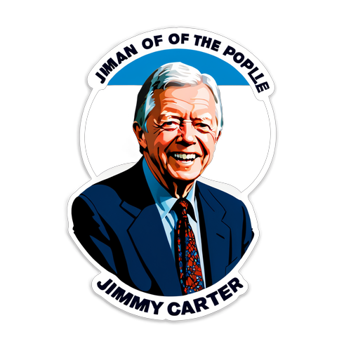 Sticker met Jimmy Carter en de tekst 'Een man van het volk'