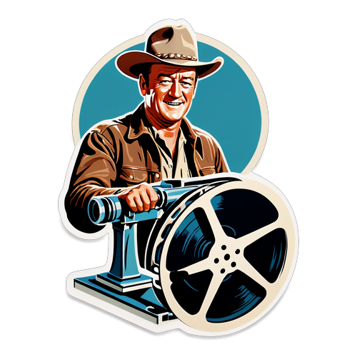 Retro naklejka Johna Wayne'a z motywem taśmy filmowej