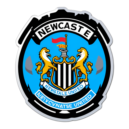 Яскрава етикетка з логотипом Ньюкасл Юнайтед на фоні стадіону