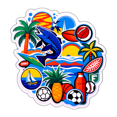 Наклейка с изображениями Флориды и Каролины, включая символы команд и спортивную атрибутику